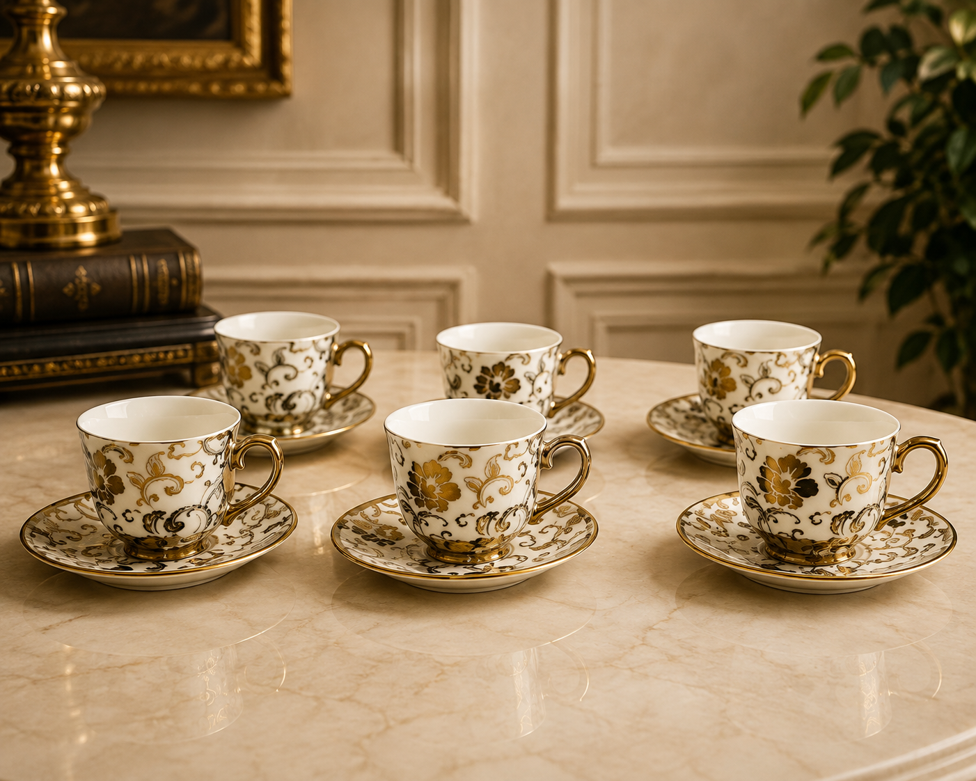 Set of espresso cups with floral pattern