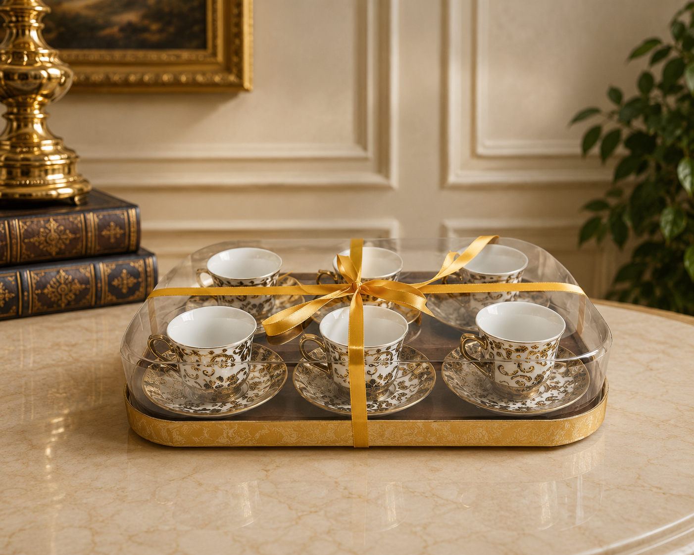Set of espresso cups with floral pattern
