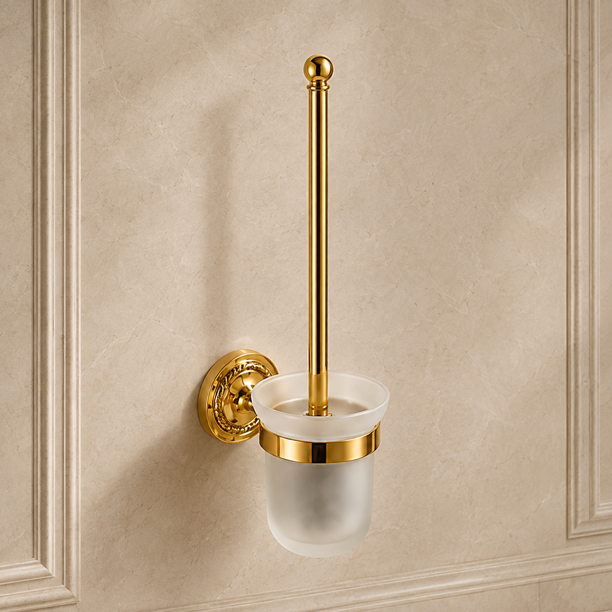 WC toilet brush with holder made of brass and glass Verona - wall mounting, elegant and rustproof