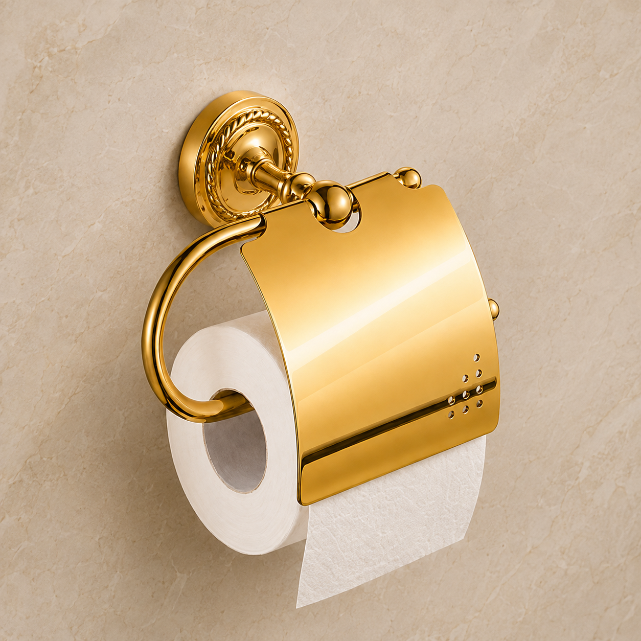 Toilet roll holder with lid made of brass in gold look Verona - for wall mounting - elegant and rustproof