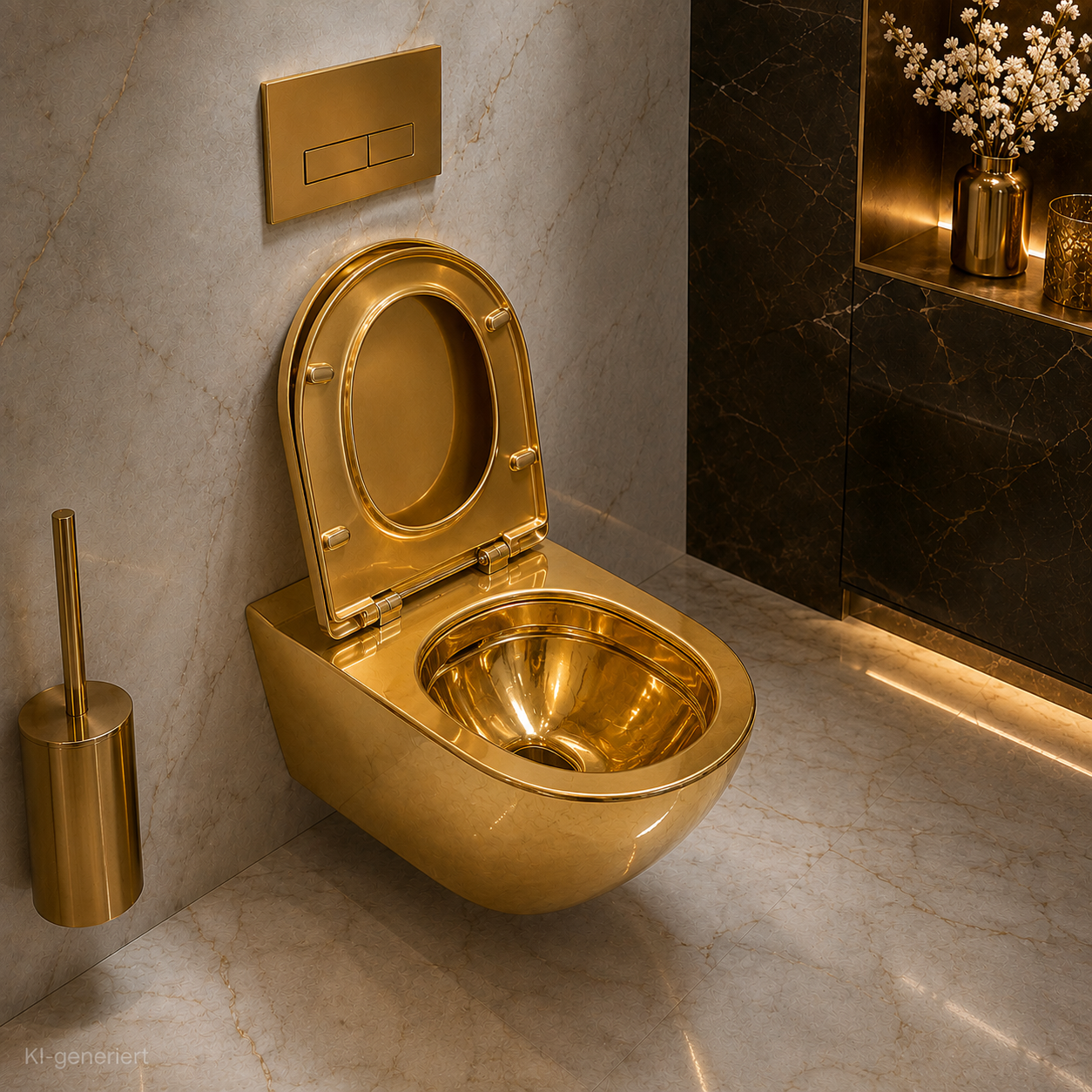 Exklusive Toilette Gold-Komplett innen und außen, Hängend