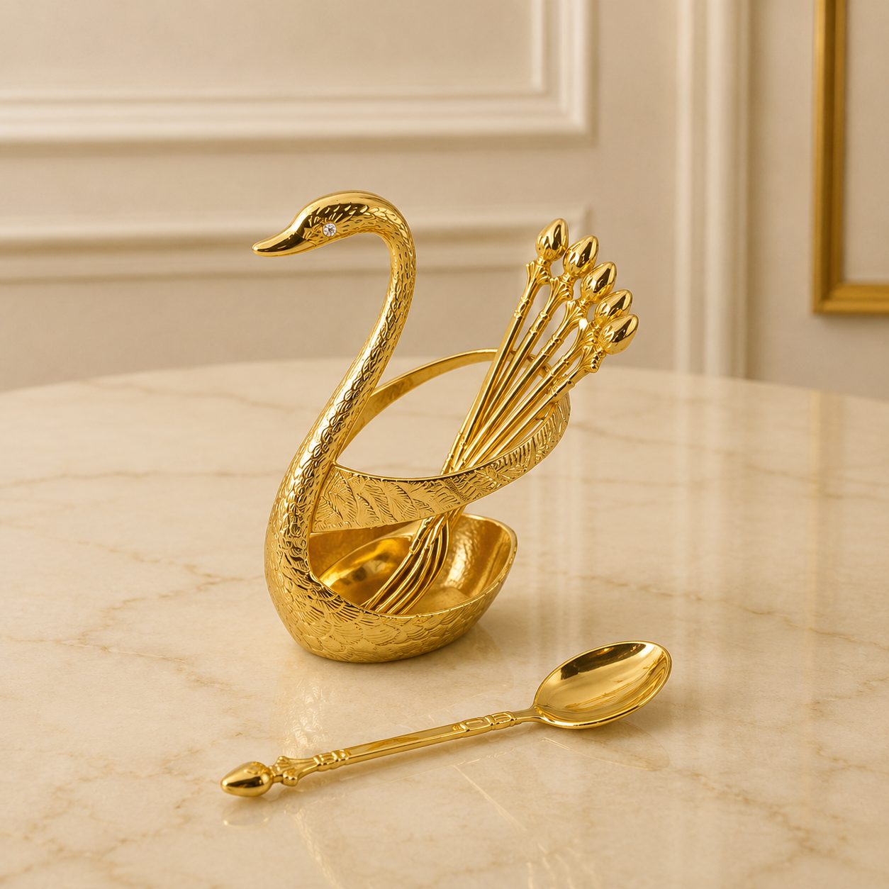 Spoon holder swan gold