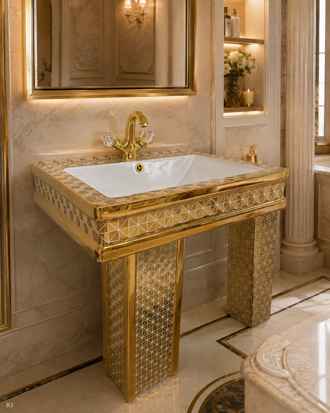 Exklusive Toilette Gold Kariert Eckig
