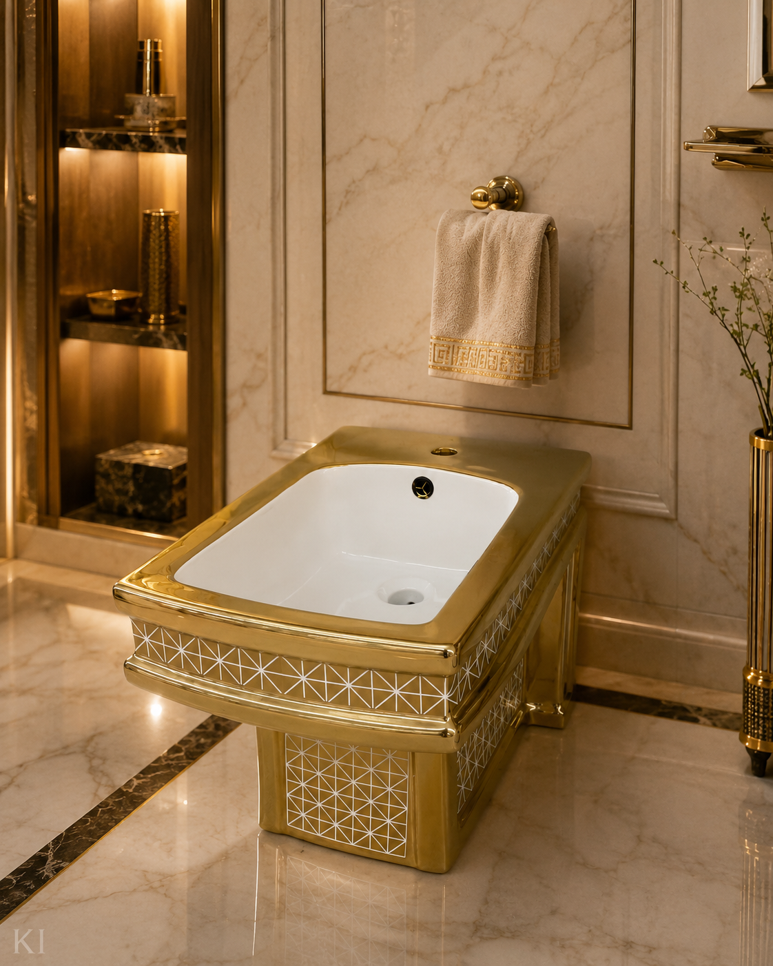 Exklusive Toilette Gold Kariert Eckig