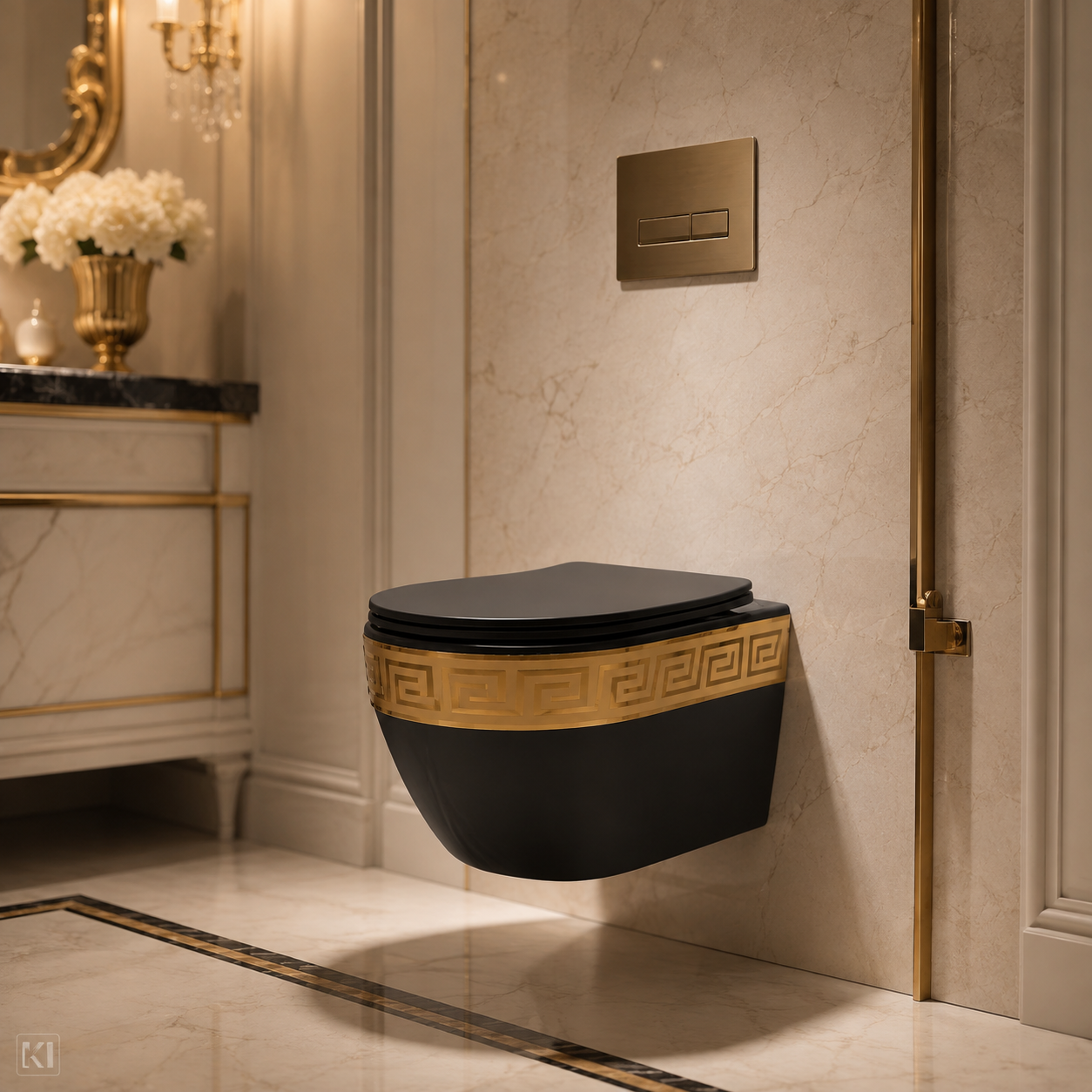 Exklusive Toilette Schwarz Mäander Hängend