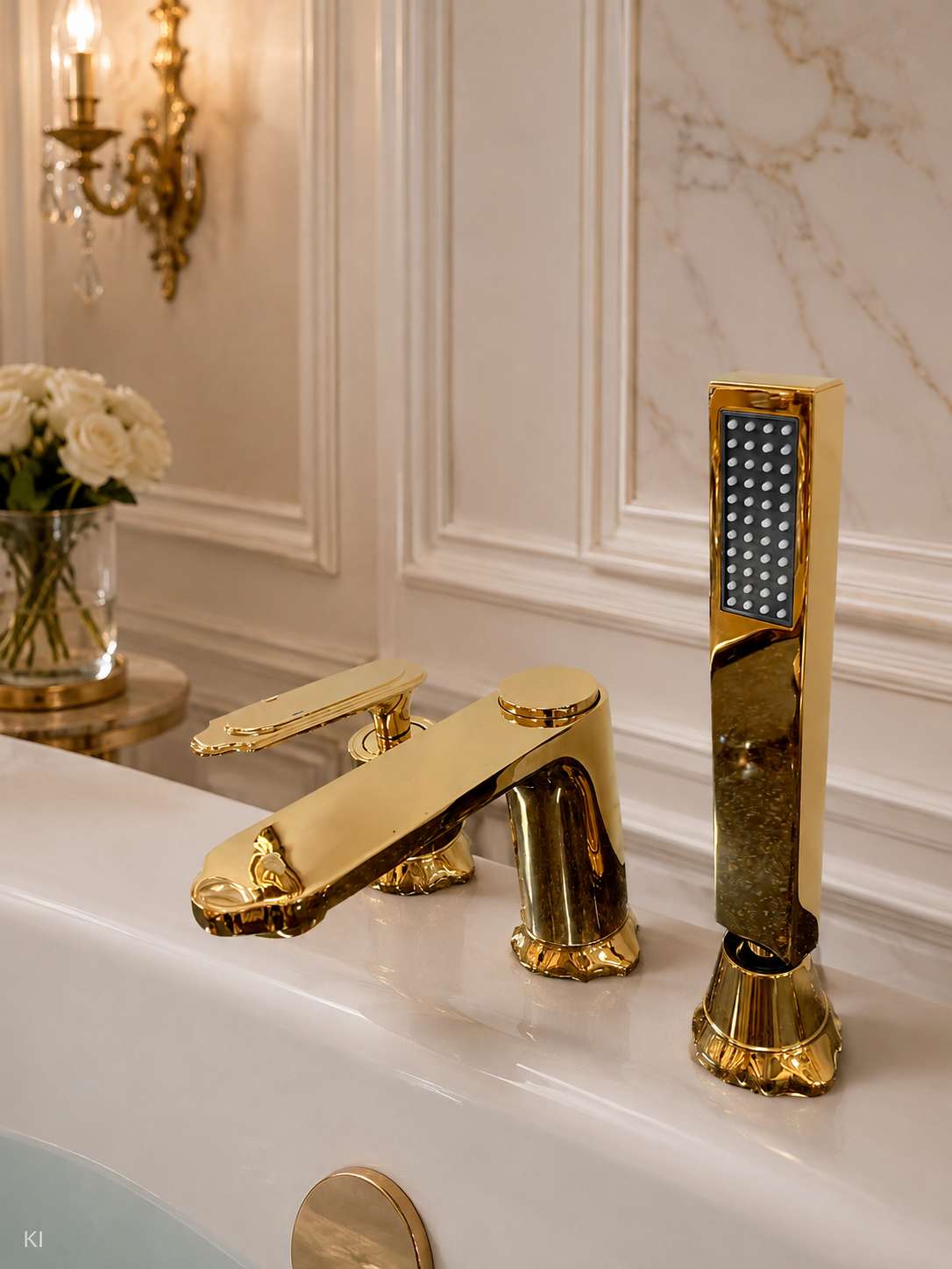 Badewannenarmatur Duschkopf Wasserhahn Exklusiv 24k Gold Badezimmer made italy