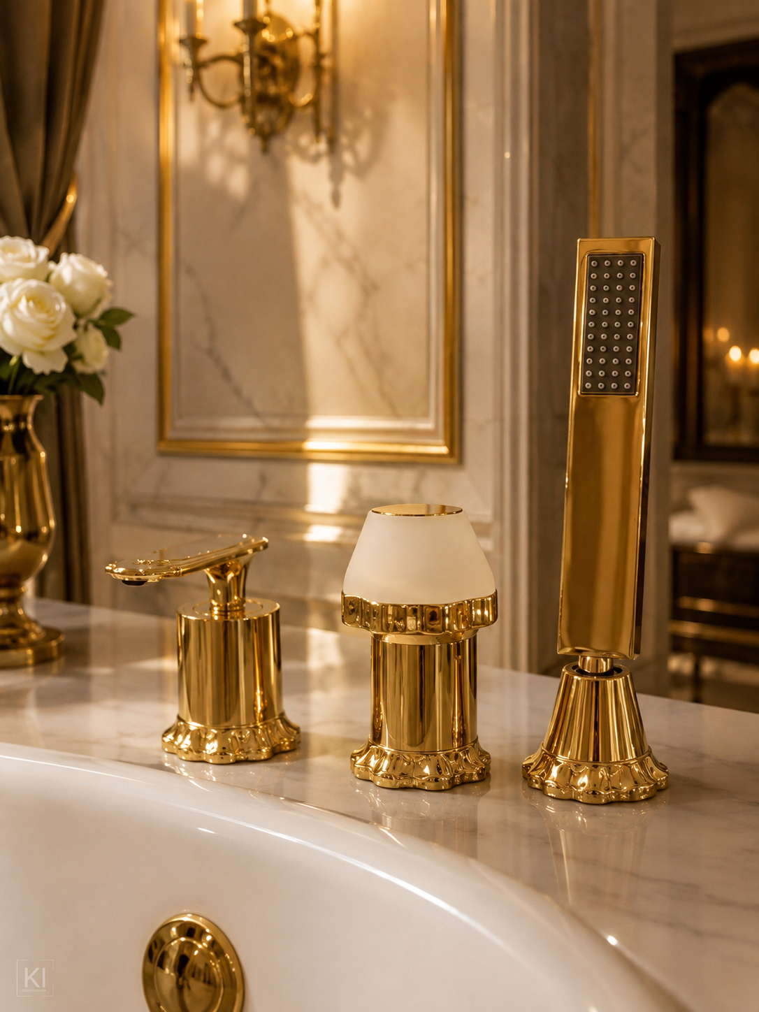 Badewannenarmatur Duschkopf Wasserhahn Exklusiv 24k Gold Badezimmer made italy