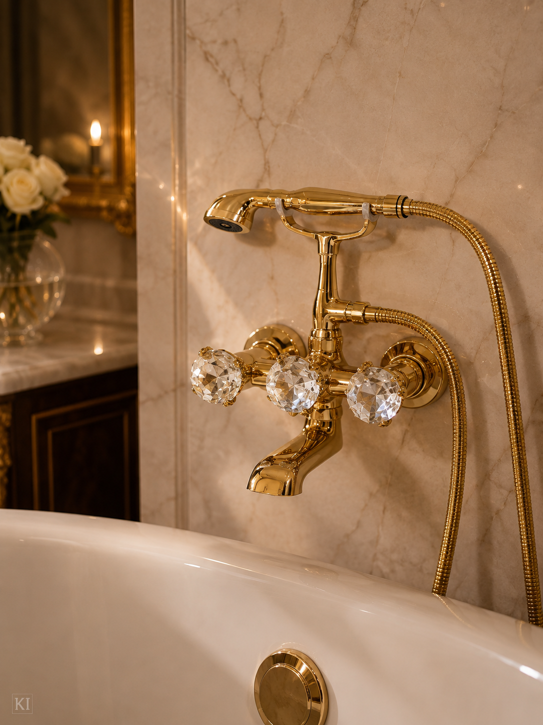 Badewannenarmatur Duschkopf Wasserhahn Exklusiv 24k Gold Badezimmer made ital
