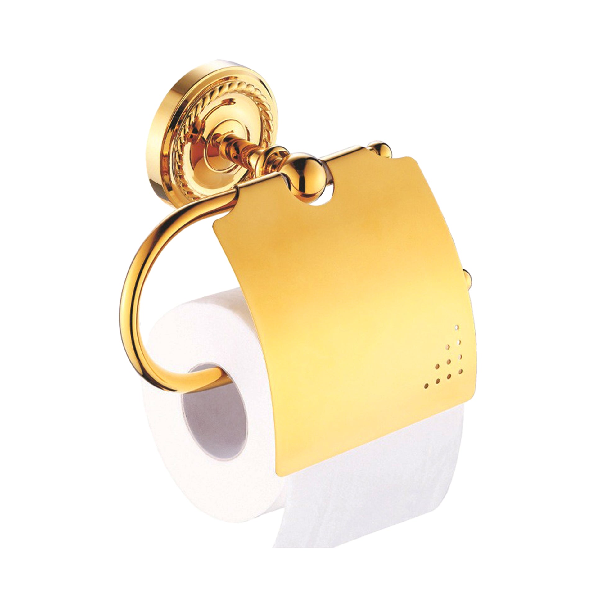 Toilettenrollenhalter mit Deckel aus Messing in Gold Optik Verona - zur Wandbefestigung - edel und rostfrei