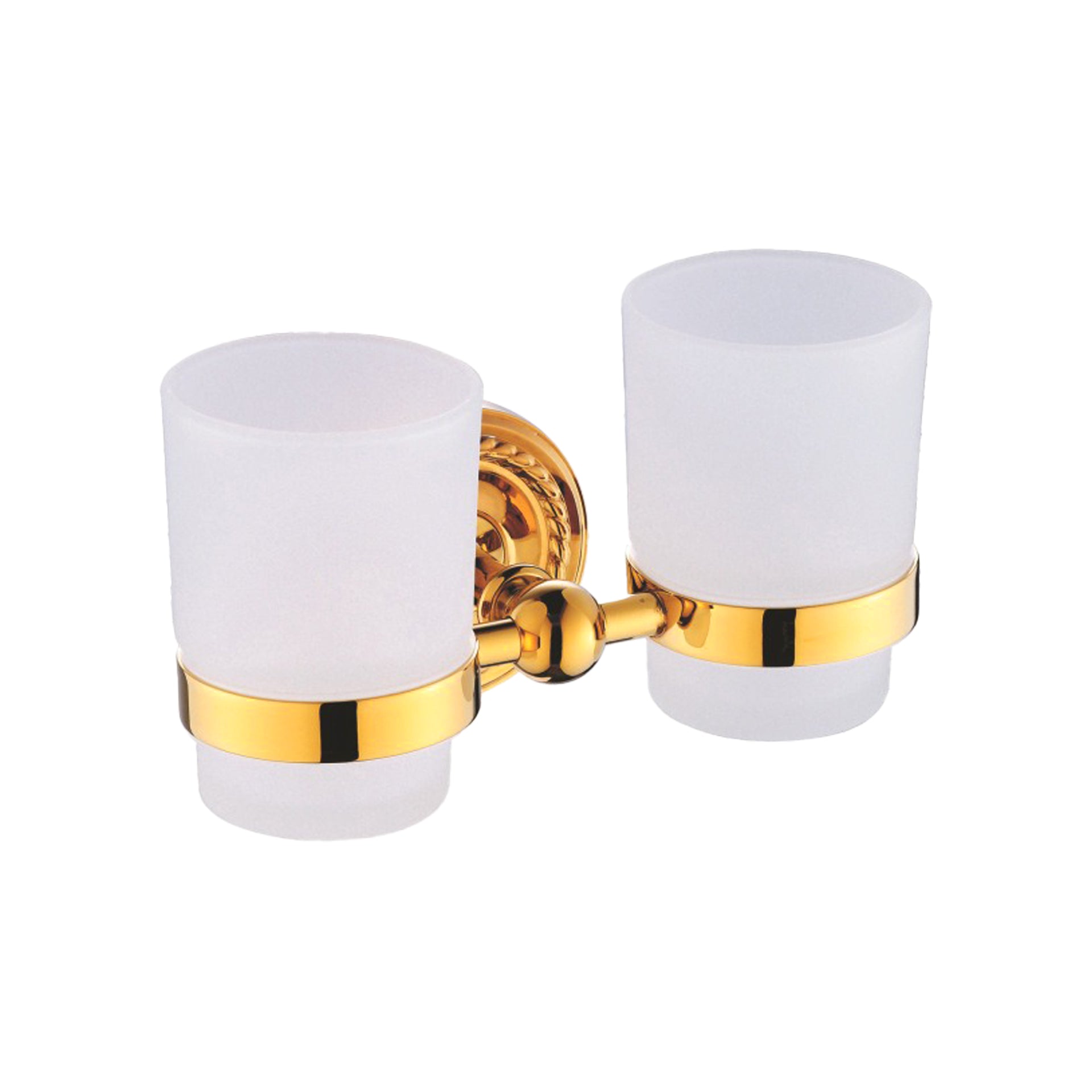 2-fach Zahnputzbecherhalter Verona aus Messing mit Milchglas Becher - Rostfrei - Wandmontage
