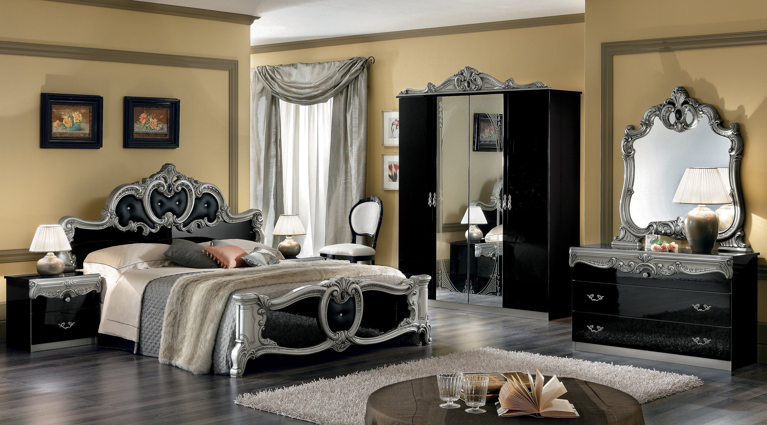 Schlafzimmer Barocco Schwarz-Silber