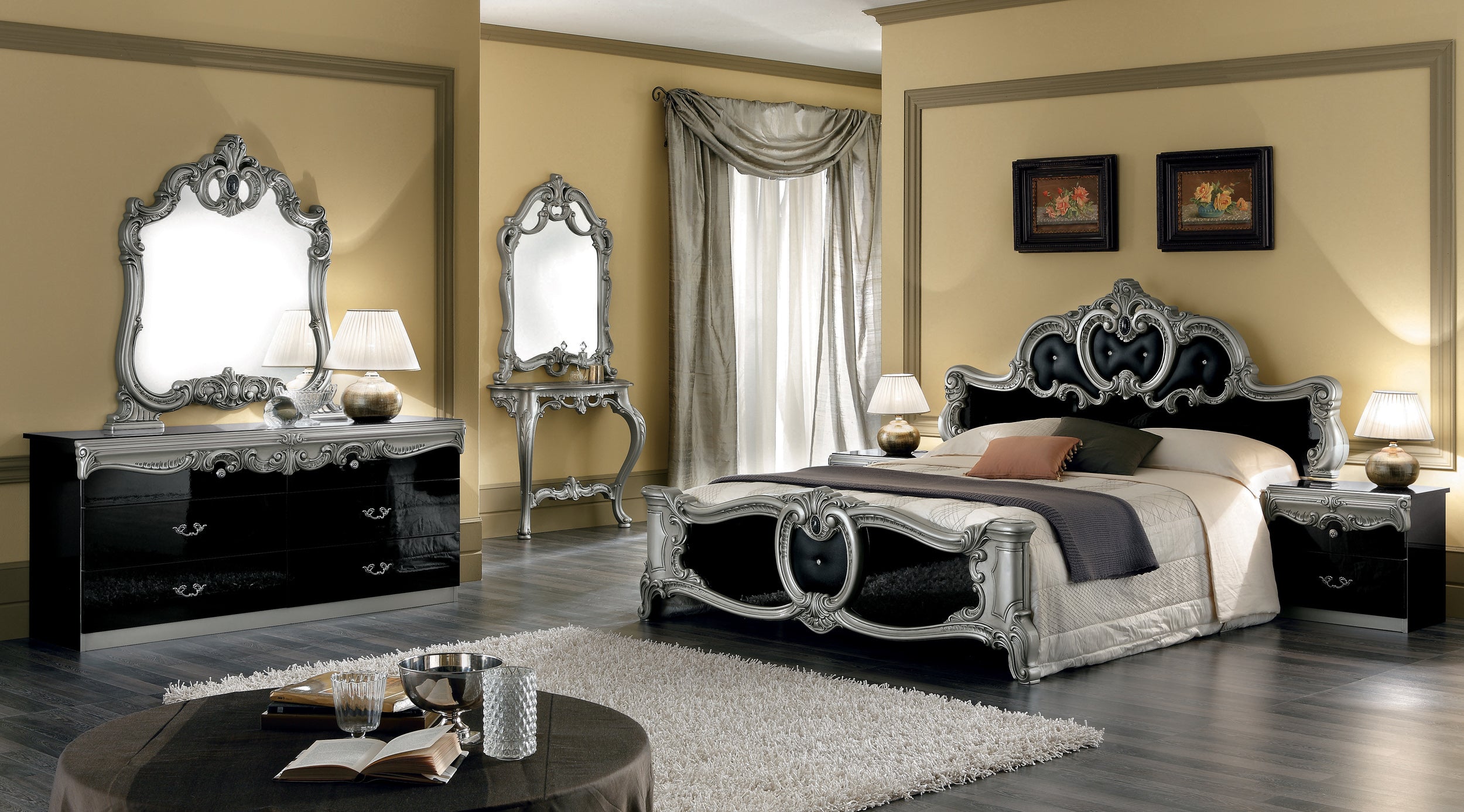Schlafzimmer Barocco Schwarz-Silber
