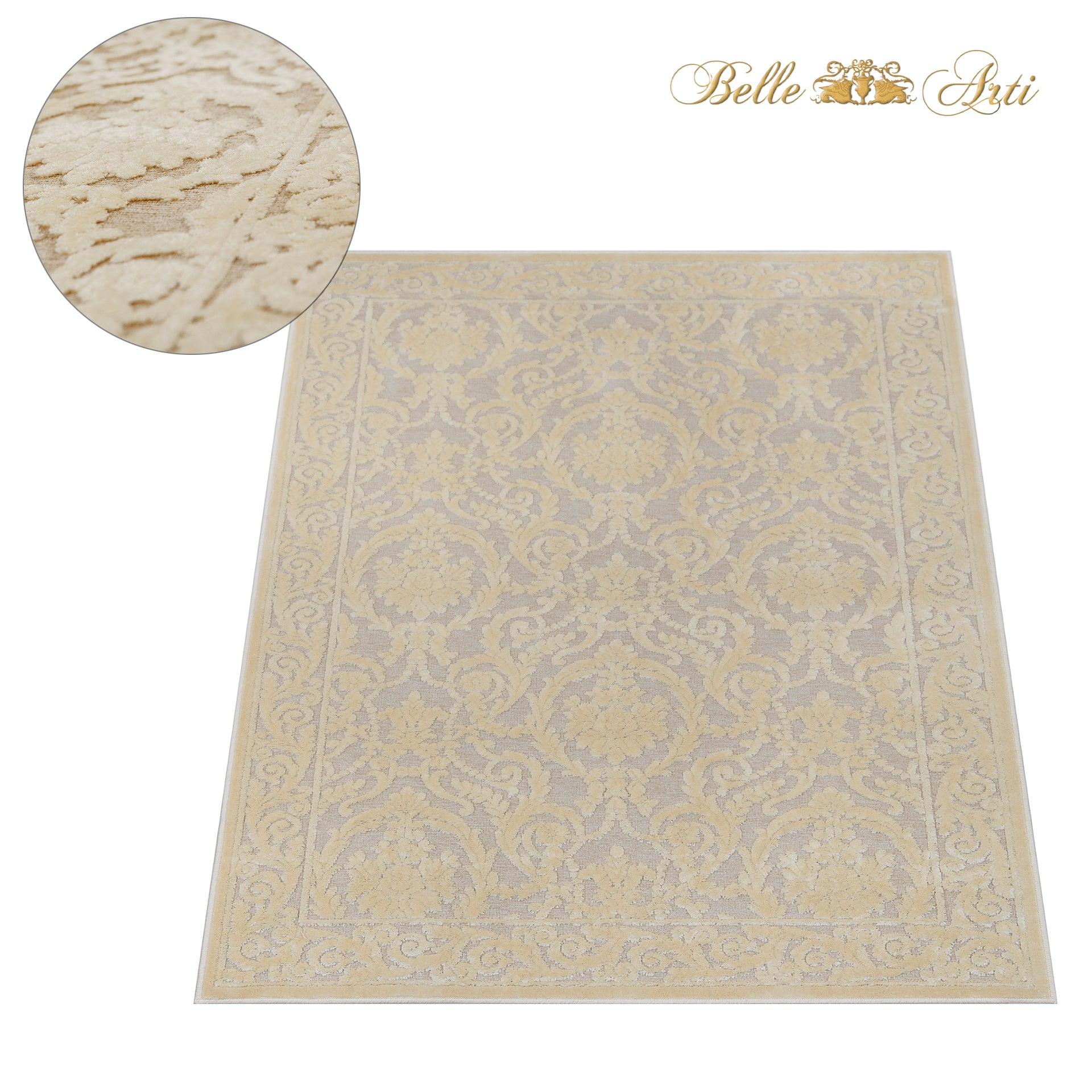 Premium Teppich Wohnzimmer beige - 100% Viskose mit Seidenglanz - Antirutsch und Antiallergisch