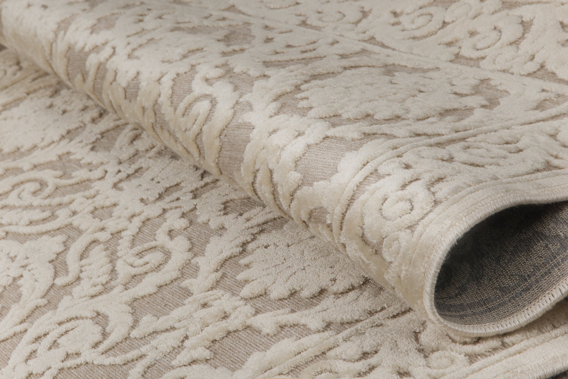 Premium Teppich Wohnzimmer beige - 100% Viskose mit Seidenglanz - Antirutsch und Antiallergisch