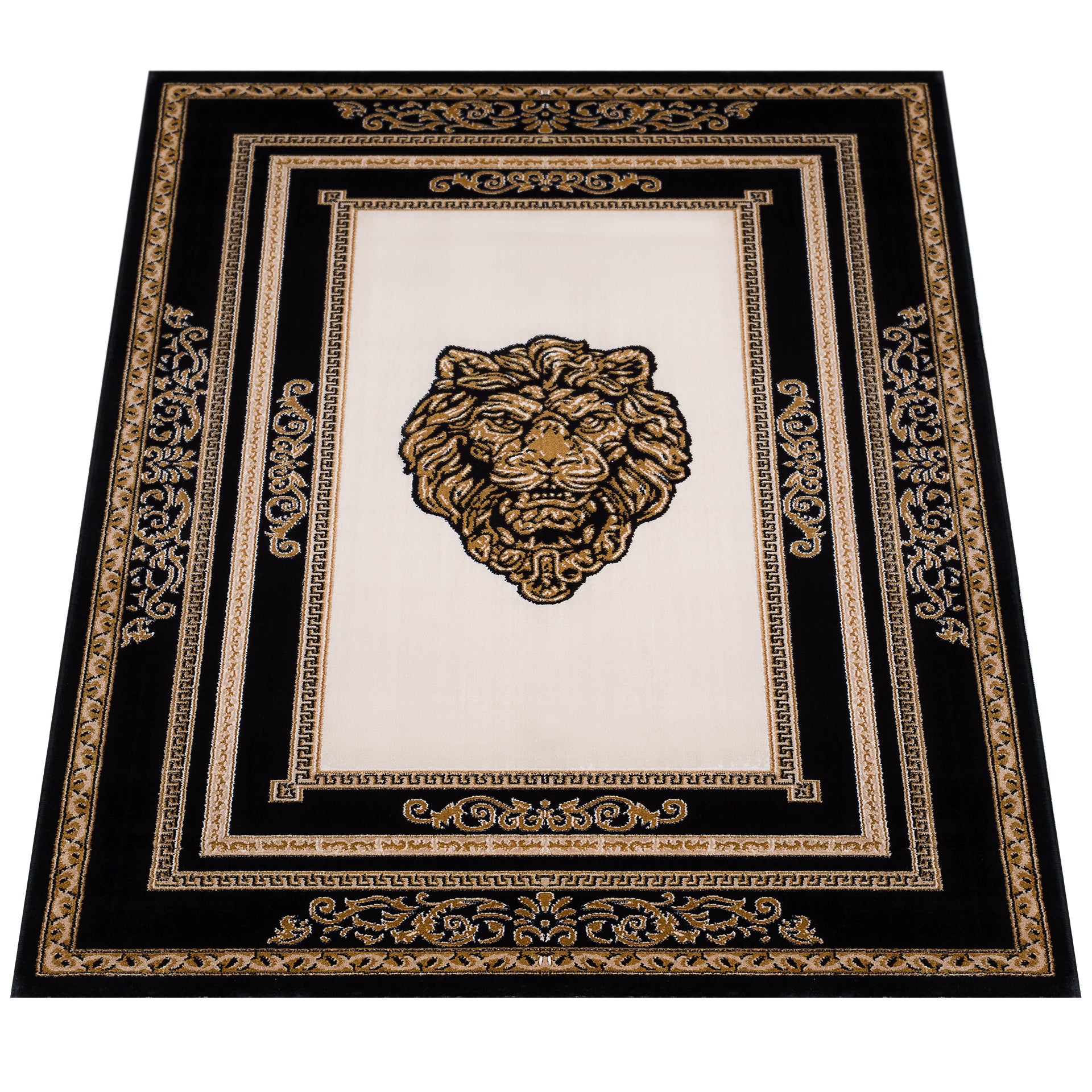 Carpet living room black gold lion head - Italian design - anti-allergic and free of harmful substances