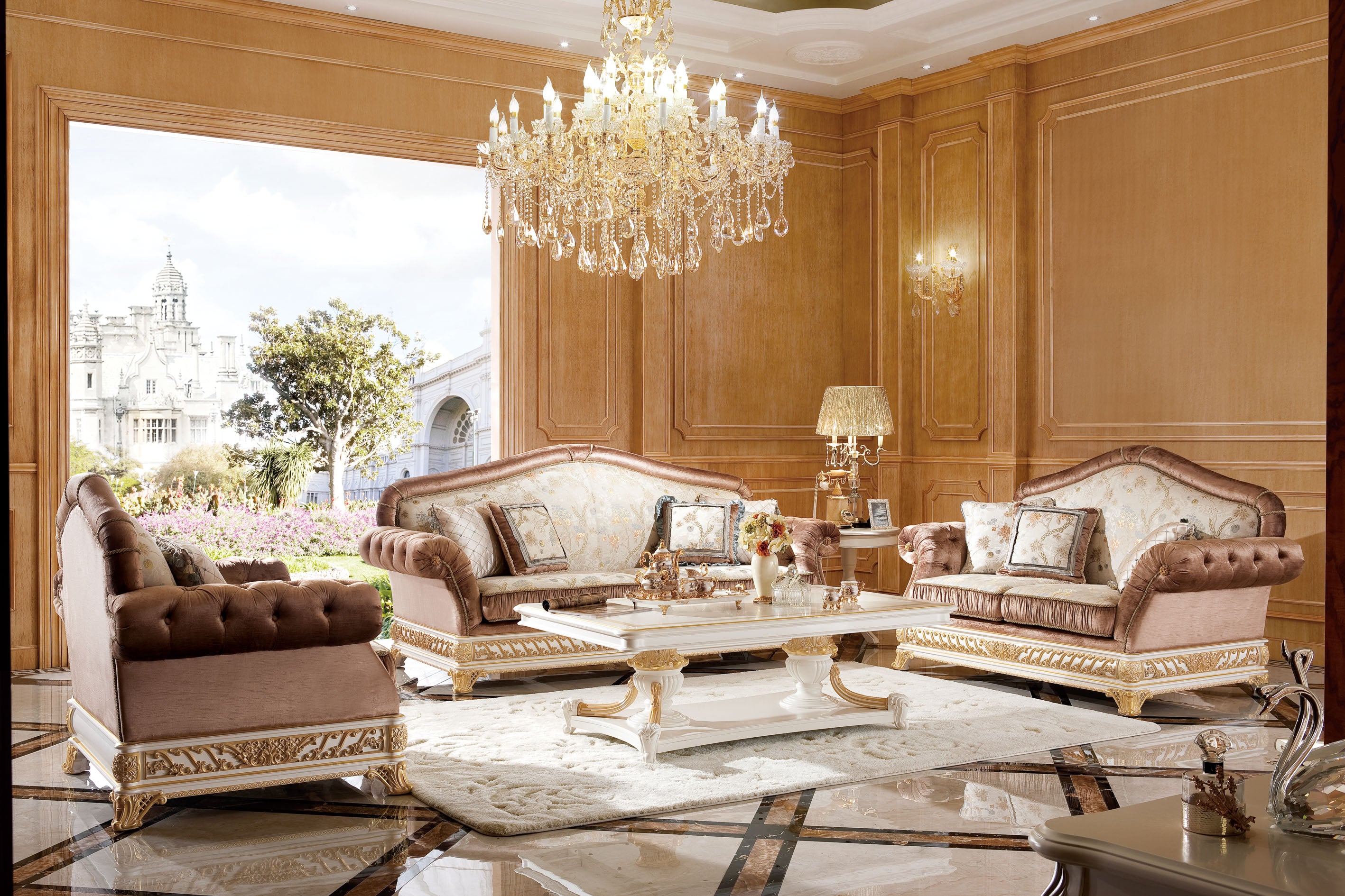 Couchgarnitur & Wohnzimmer Michelangelo Creme/Gold