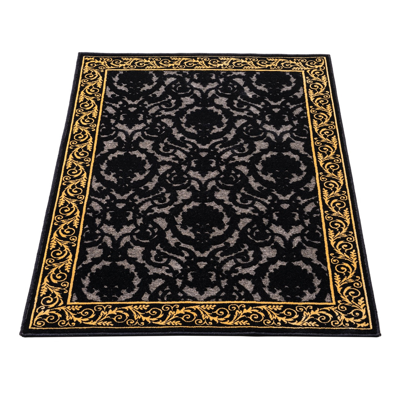 Exklusiver 3D Teppich Wohnzimmer Farashe in Schwarz Gold aus 100% Viskose - Kurzflor, Seidenglanz, Anti-Rutsch, Anti-Allergisch