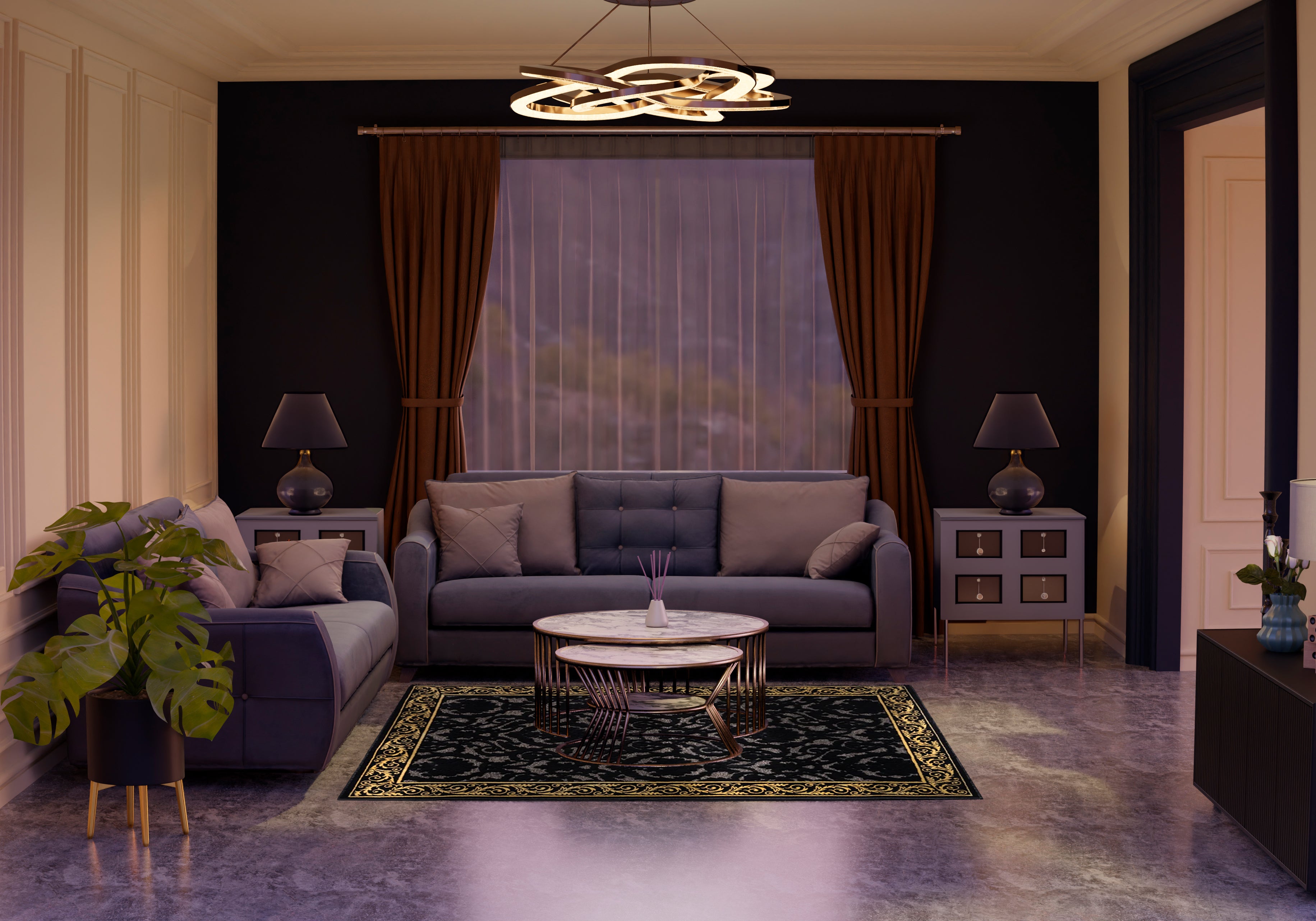 Exklusiver 3D Teppich Wohnzimmer Farashe in Schwarz Gold aus 100% Viskose - Kurzflor, Seidenglanz, Anti-Rutsch, Anti-Allergisch