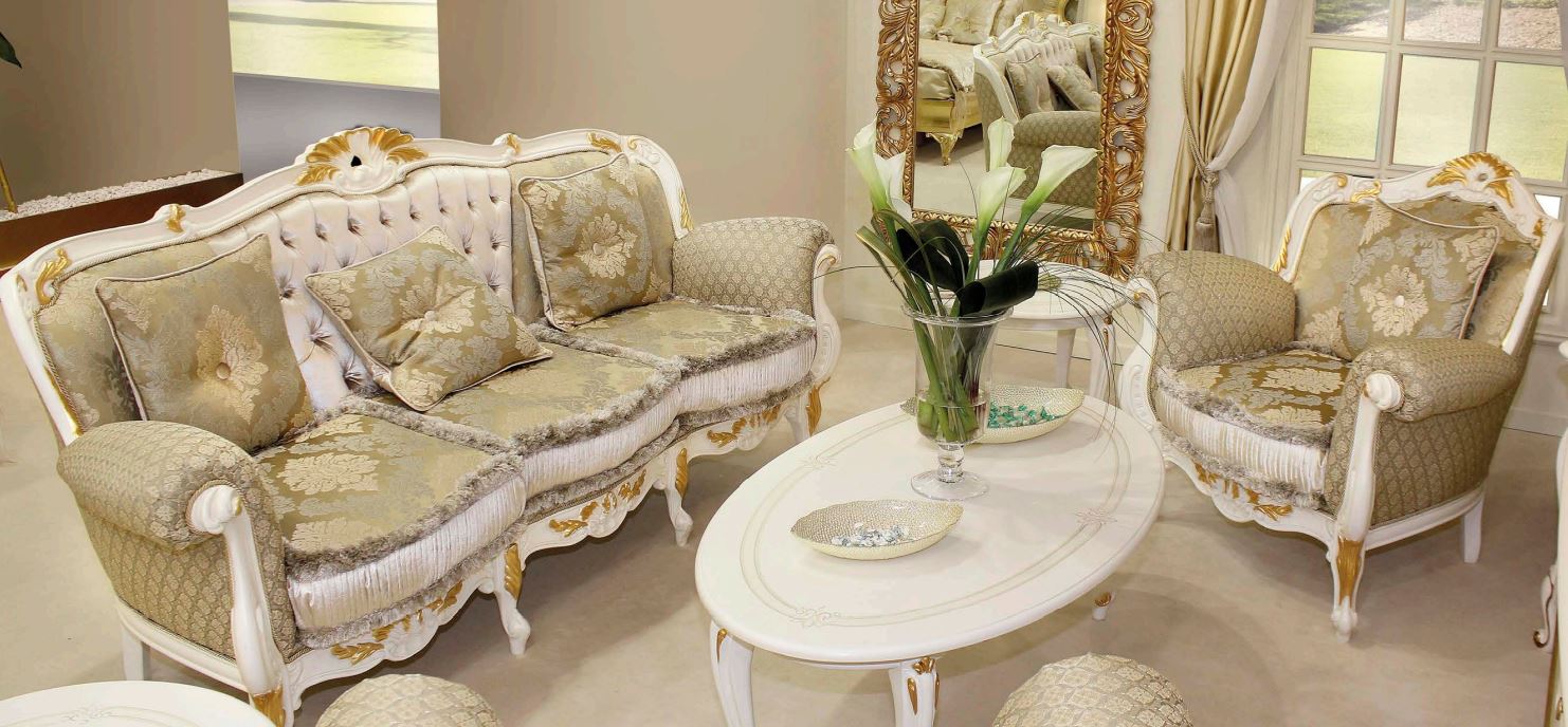 Couchgarnitur Fenice Weiﬂ/Gold
