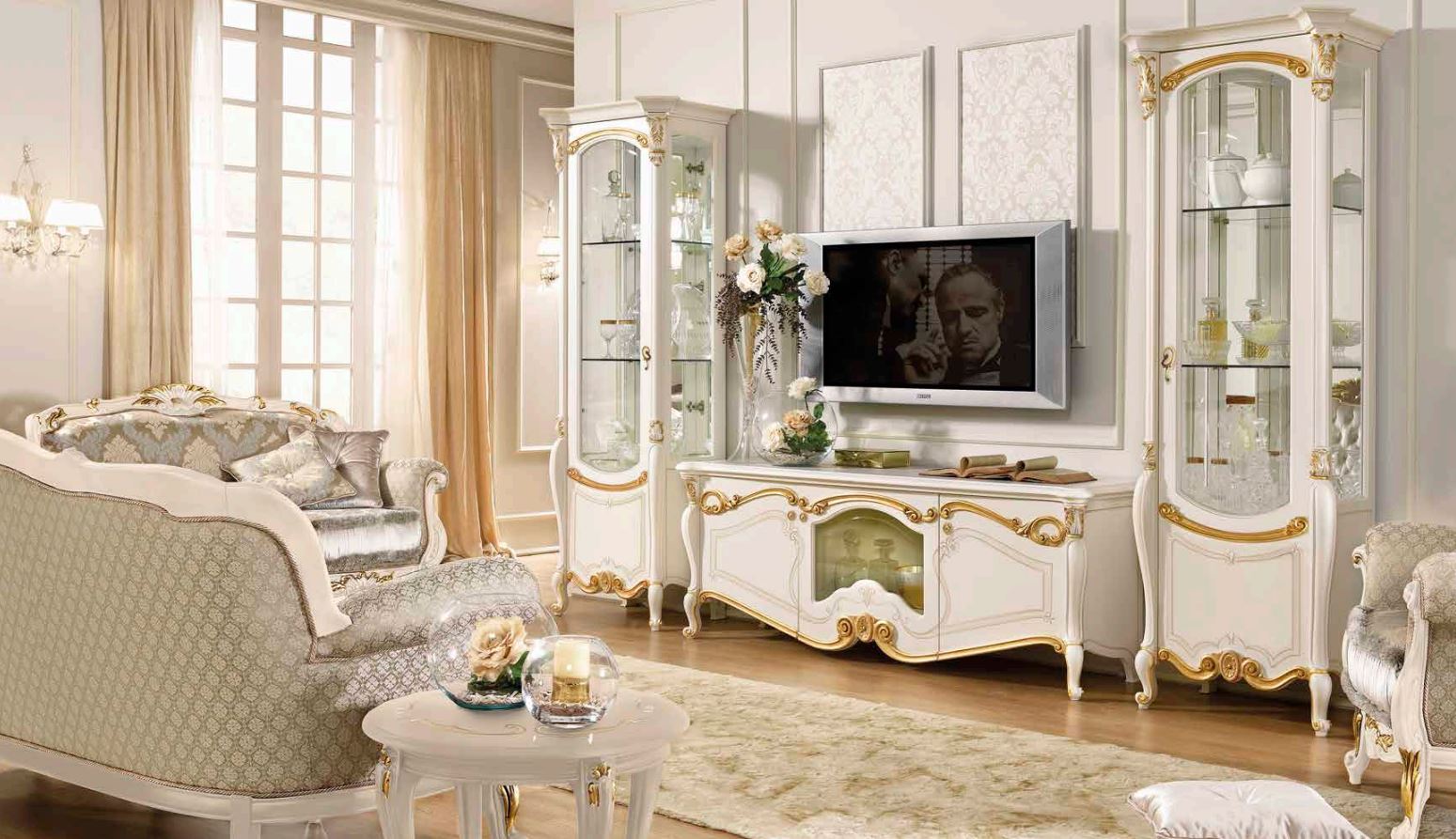 Couchgarnitur Fenice Weiﬂ/Gold