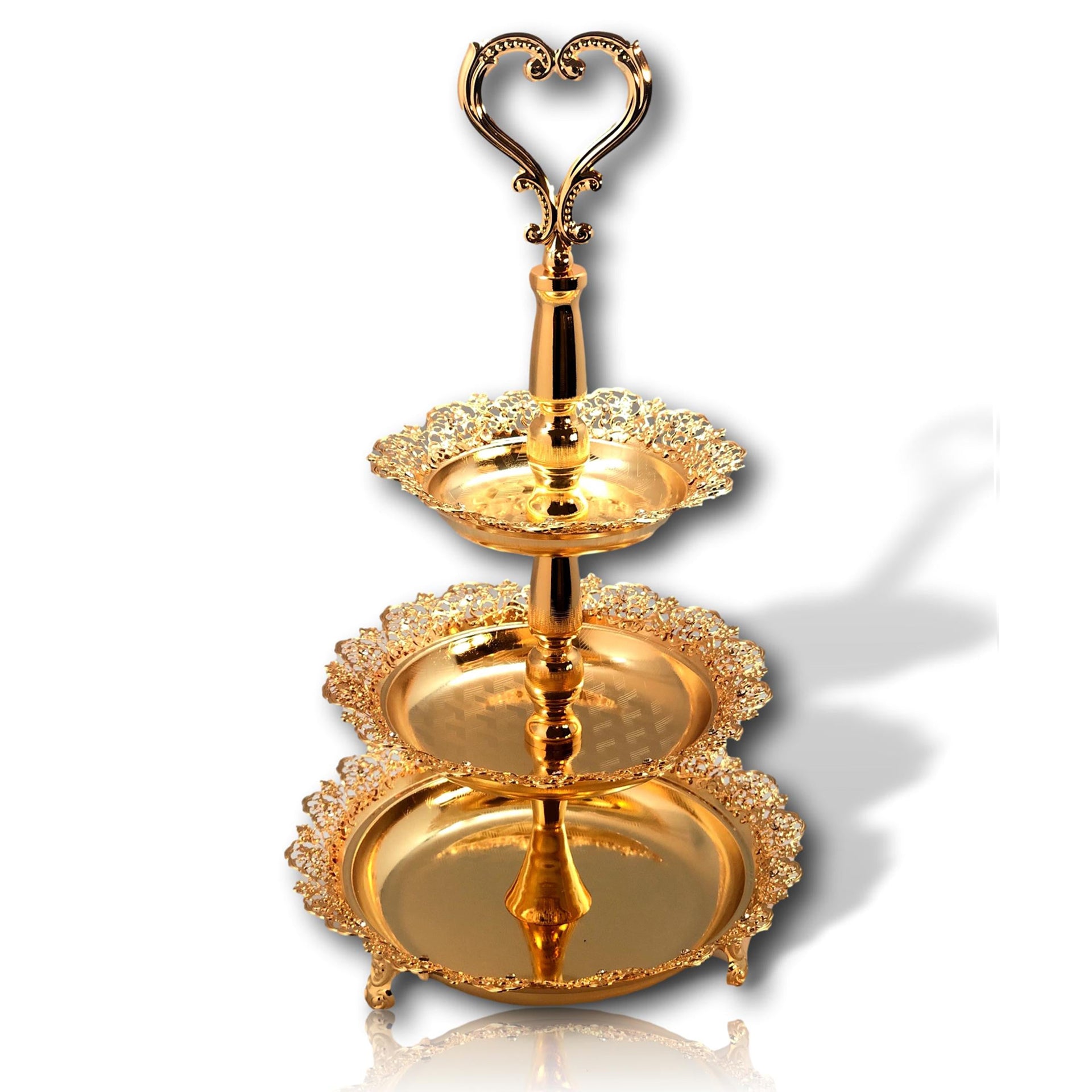 Etagere 3 stöckig mit Tellern für  Obst Kuchen Torte in Barock gold
