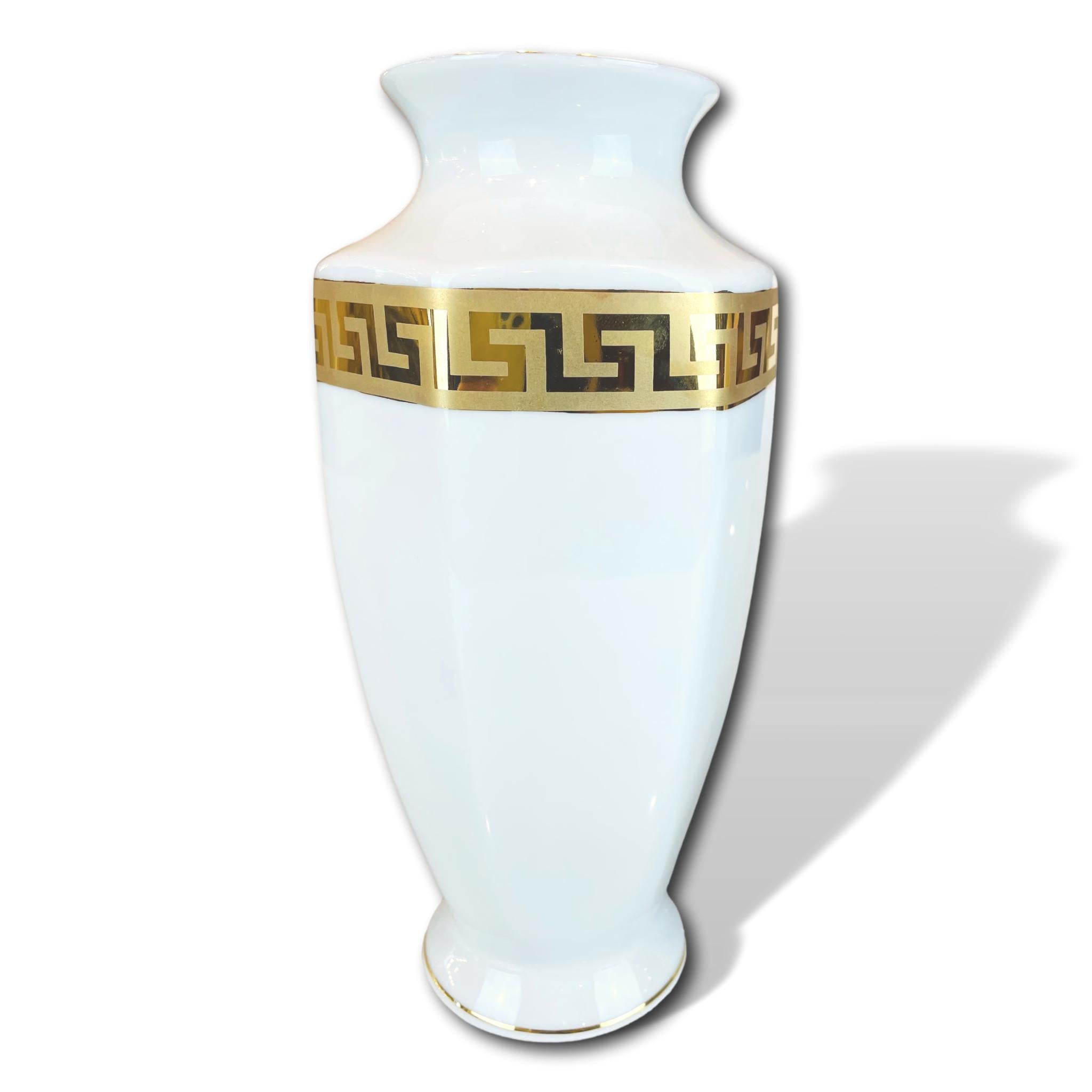 Porzellanvase mit Mäandermuster 24K vergoldet
