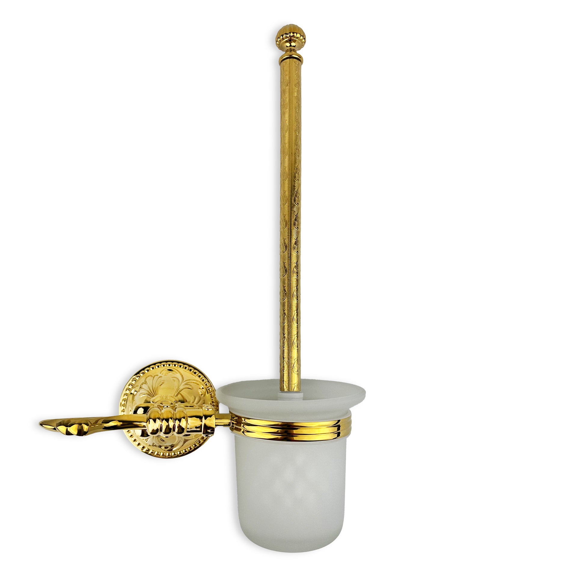 Luxus Toilettenbürste mit Halterung aus Messing und Milchglas Esclusivo  - Wandmontage, rostfrei, gold poliert
