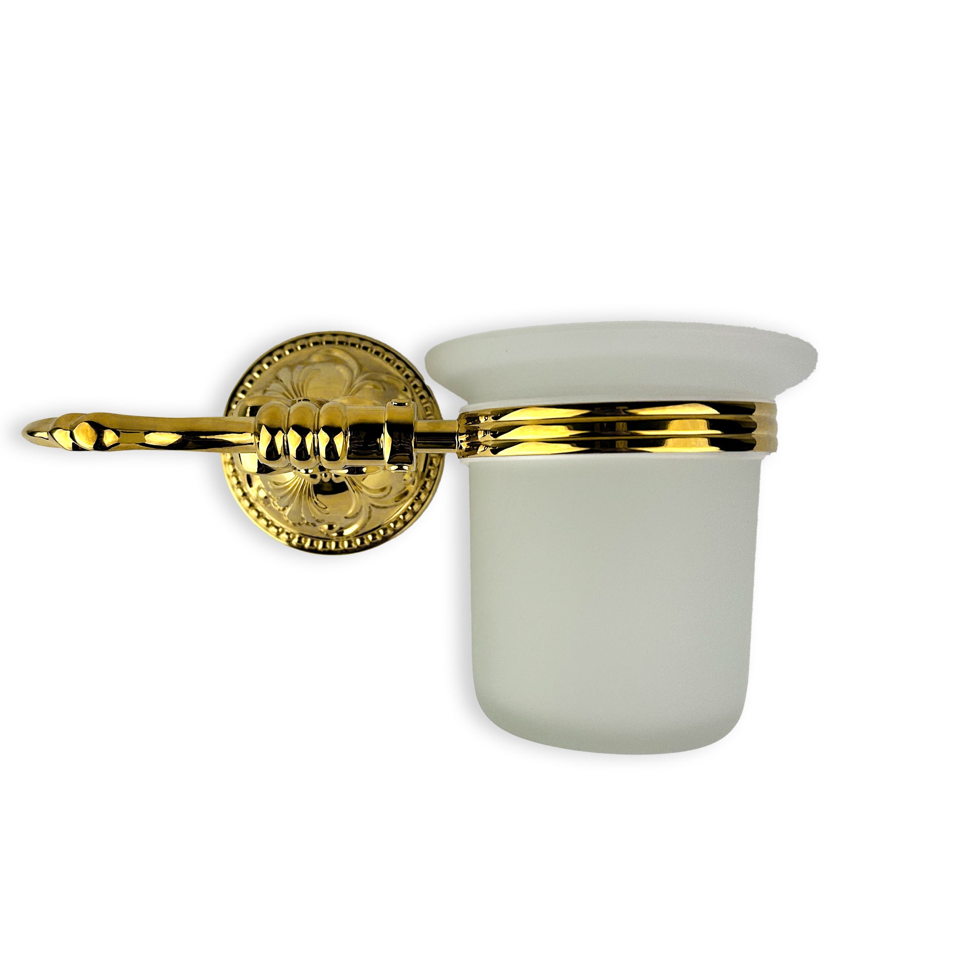 Luxus Toilettenbürste mit Halterung aus Messing und Milchglas Esclusivo  - Wandmontage, rostfrei, gold poliert