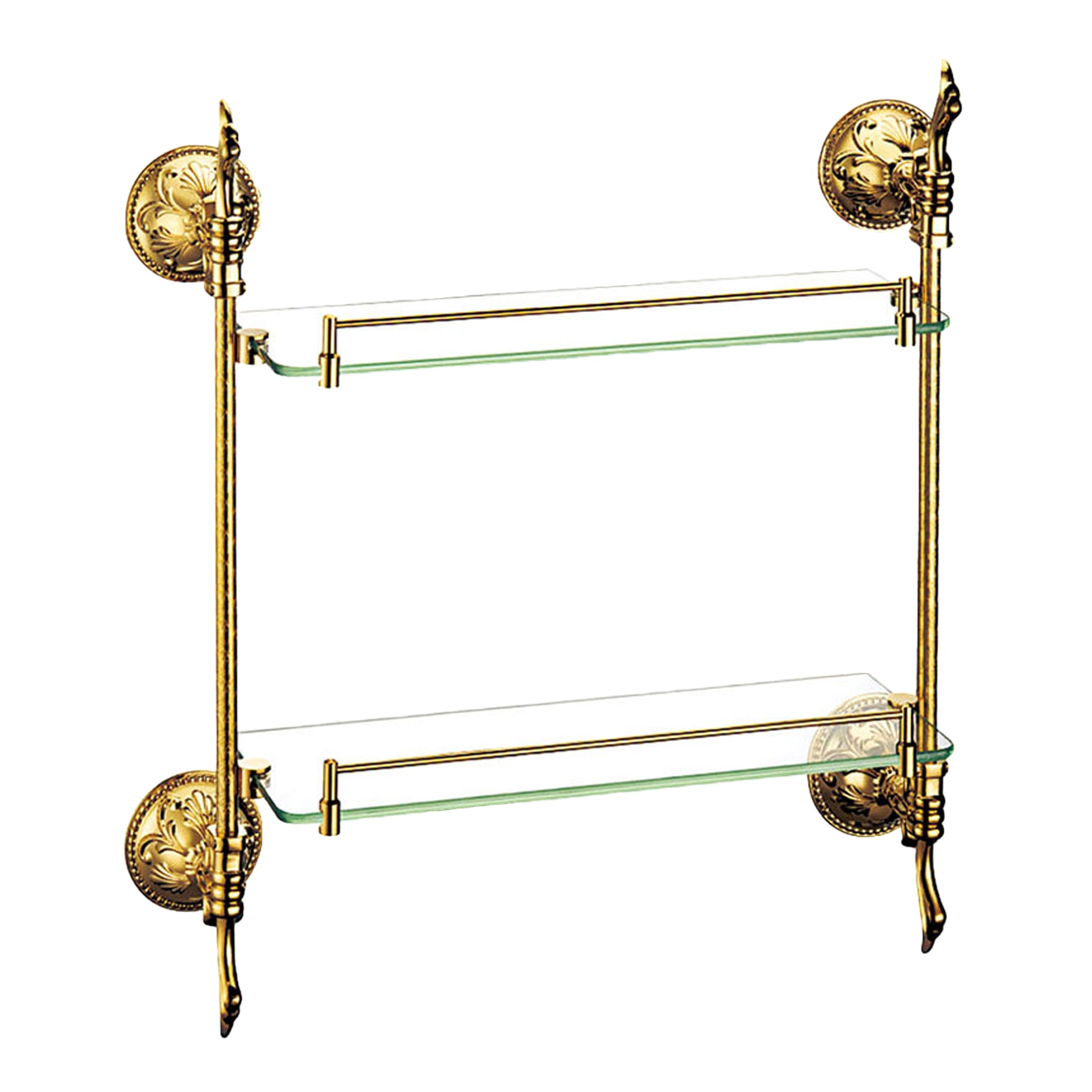 Luxus Wandregal aus Messing und Glas 2-stöckig Esclusivo - Wandmontage - pflegeleicht & rostfrei