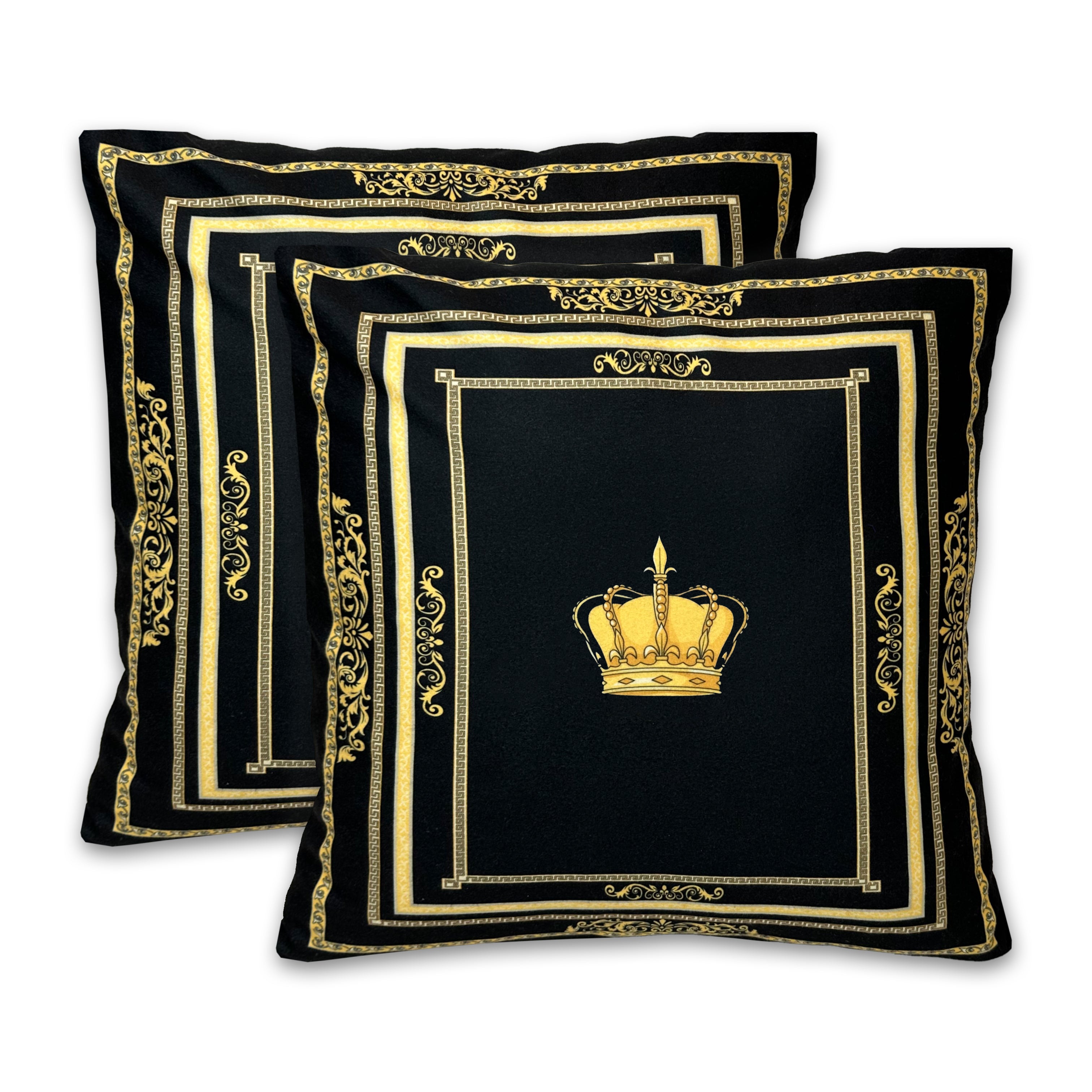 Dekorative Kissen mit Krone Motiv Seiden Look in schwarz gold mit Kissenbezug