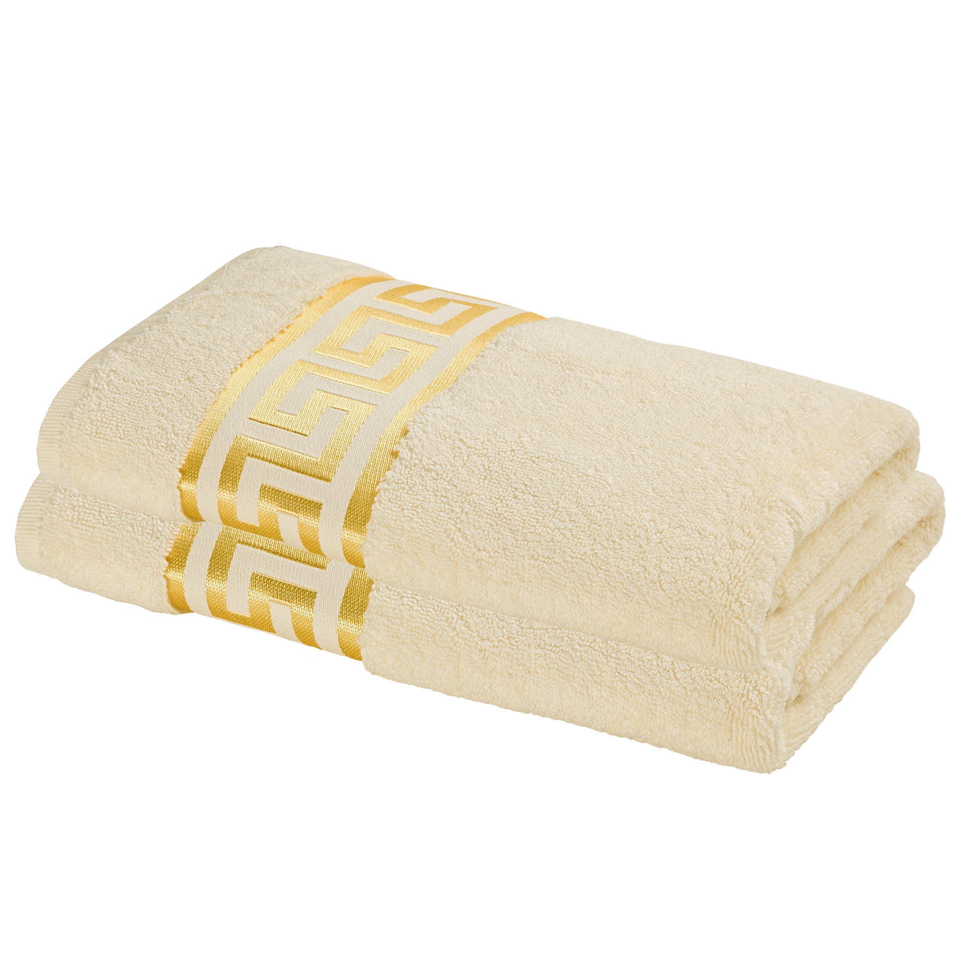 Premium Handtücher Mäander in beige gold - 100% Baumwolle Frottee - Stickerei