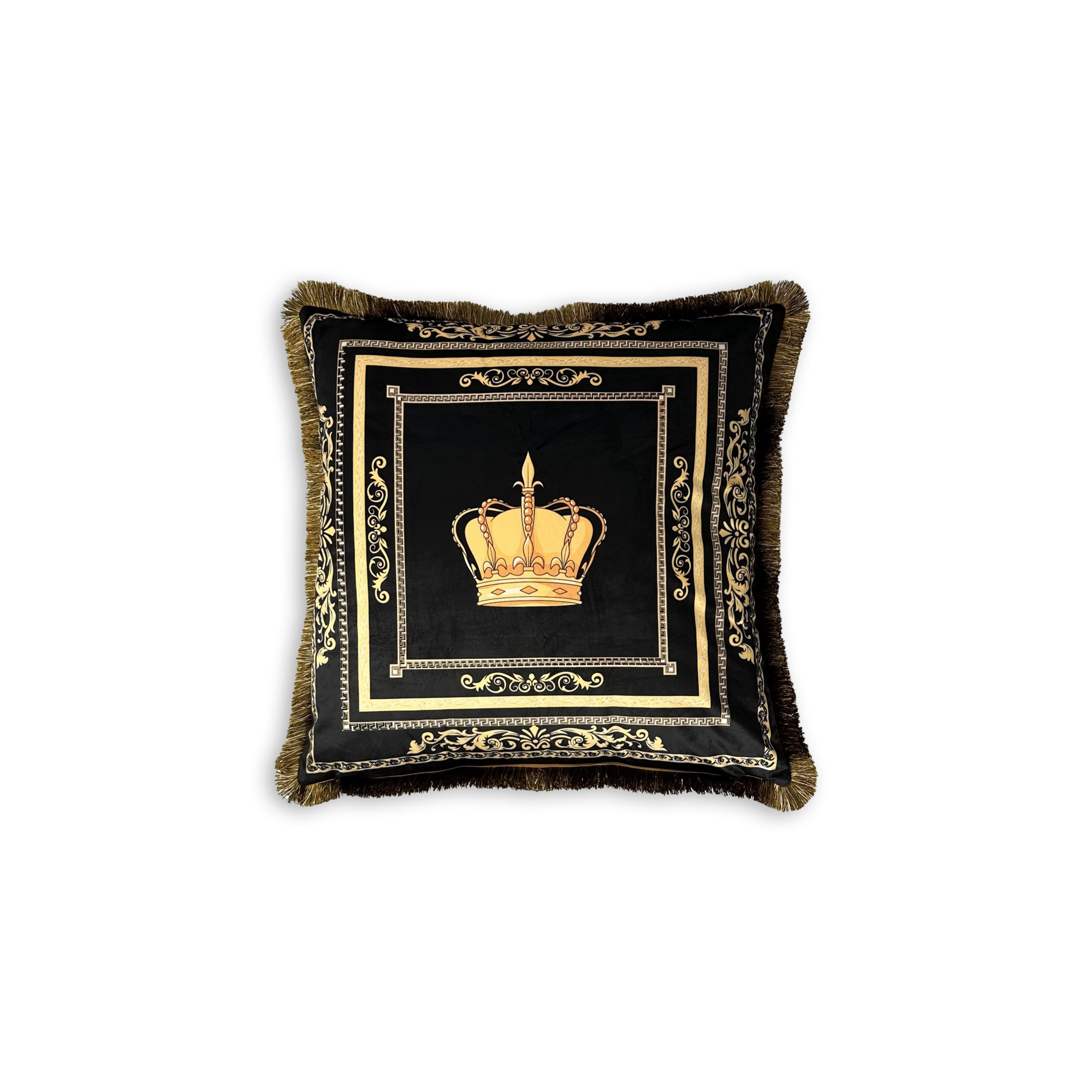 Dekorative Kissen mit Kissenbezug und Royal Motiv Krone schwarz gold in Seidenoptik