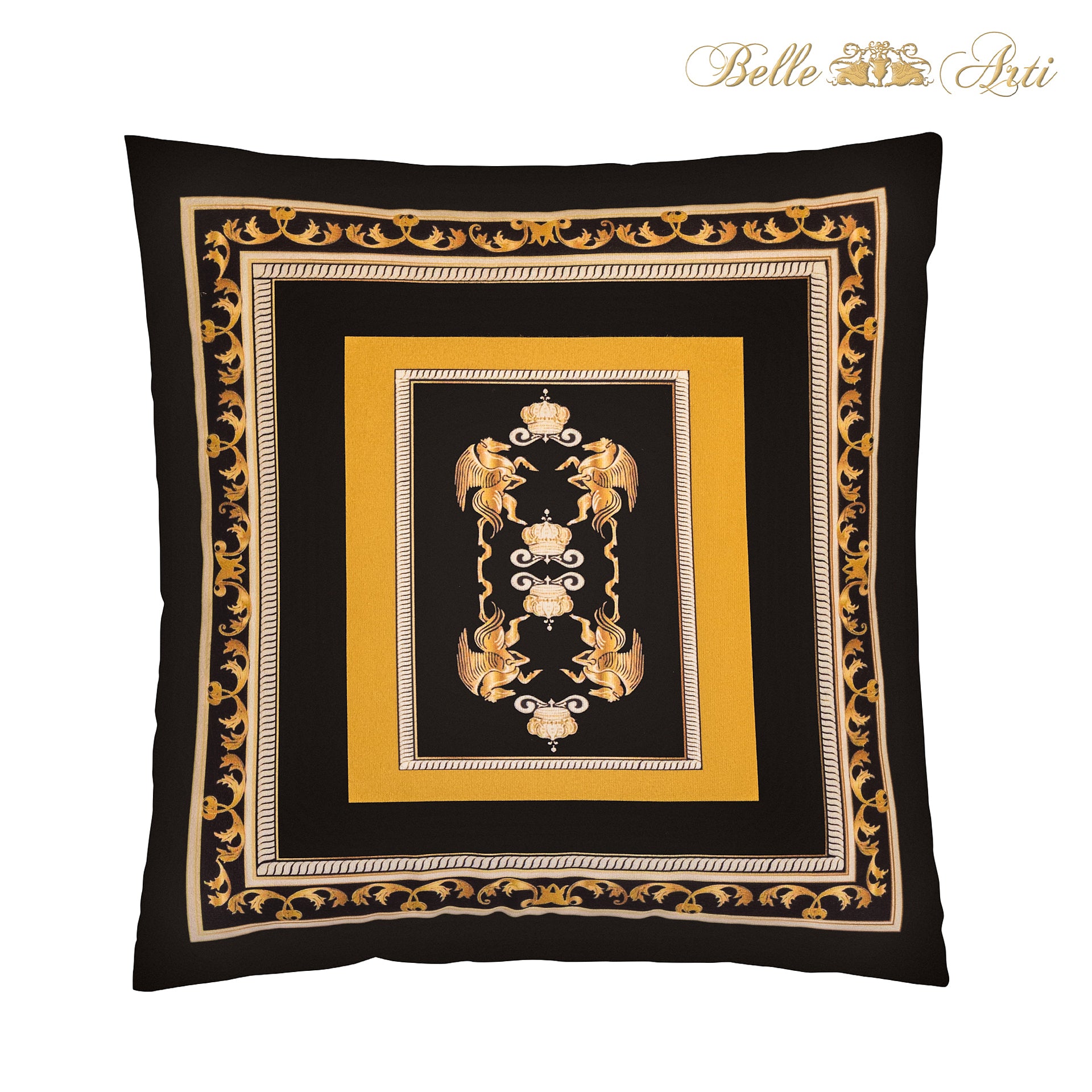 Kissen Pegasus Velouroptik in Schwarz Gold mit Krone - weich & kompfortabel