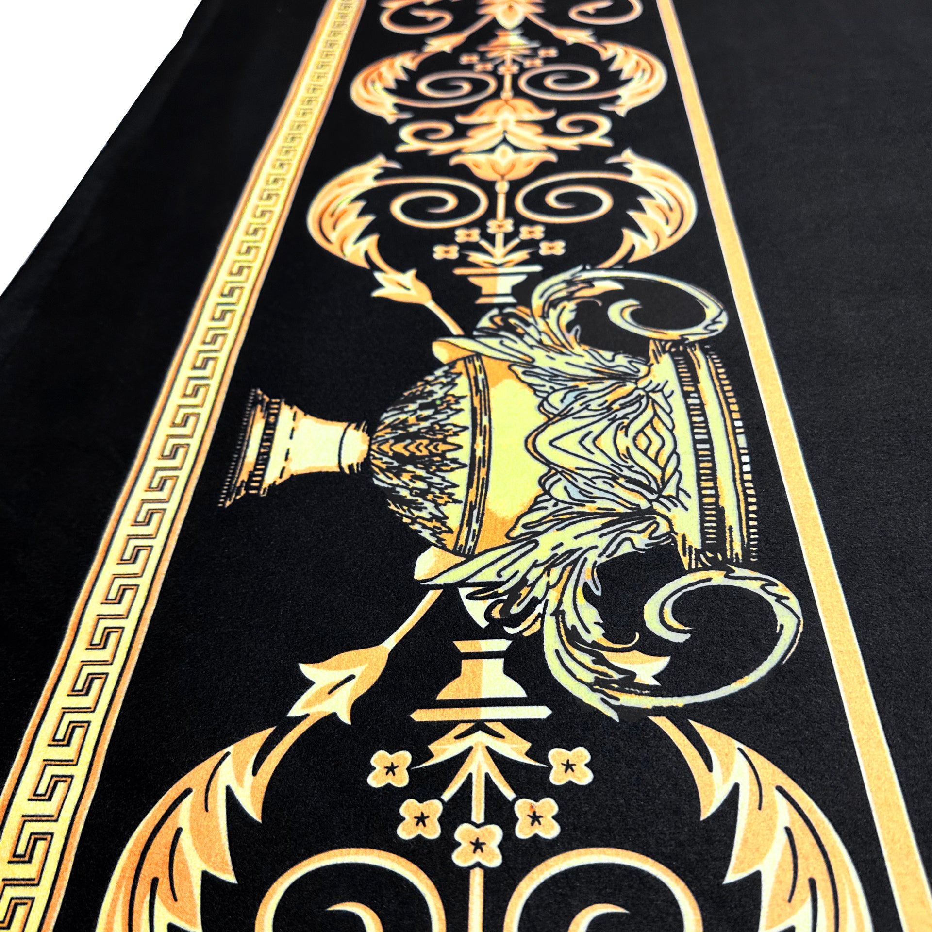 Exklusive Sherpa Decke mit Amphore Motiv in schwarz gold - 150 x 200 - warm & kuschelweich