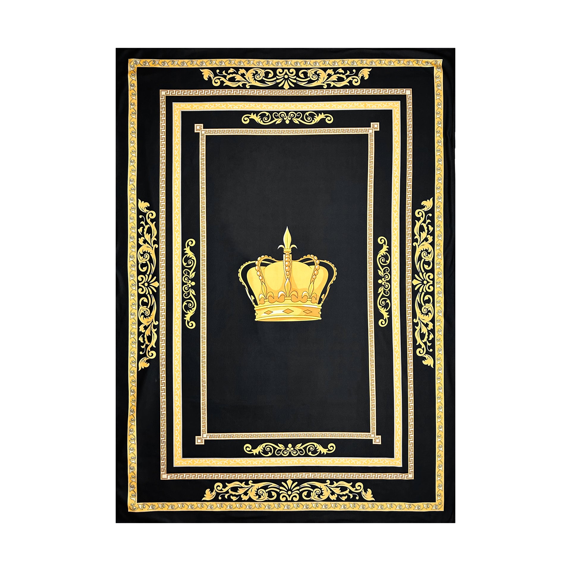 Exklusive Sherpa Decke mit Krone Motiv in schwarz gold - 150 x 200 - warm & kuschelweich