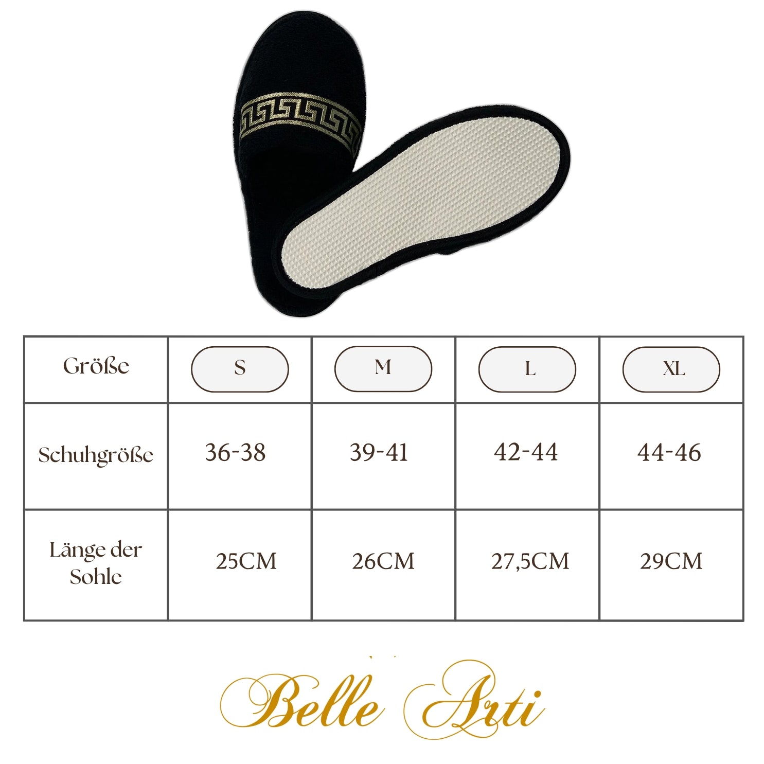 Exclusive hotel slippers black gold meander pattern - Unisex - 100% cotton