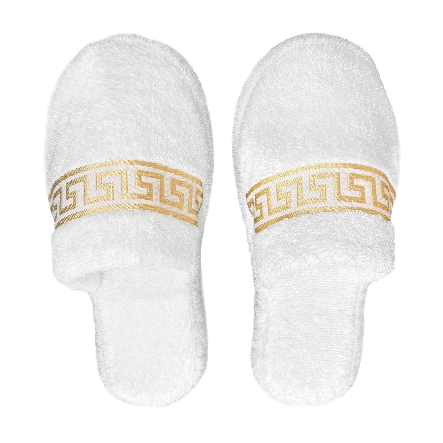 Hotelslipper mit Mäander Muster in weiss gold - 100% Baumwolle