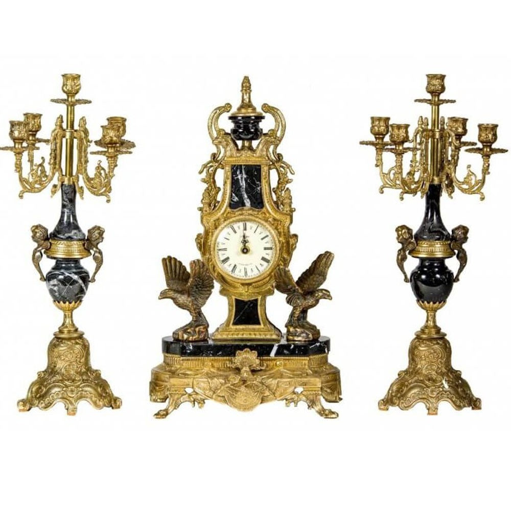 Uhren-Set Antik Messing & Marmor
